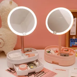 Desk LED <strong>Lighted</strong> Touch Screen Portable Mini Makeup <strong>Mirror</strong> Multi Function Storage Makeup Box <strong>Cosmetics</strong> Rack <strong>Mirror</strong>