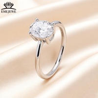 EMEJEWE Bague fine en argent 925 avec moissanite ovale de 3 carats, sertie à griffes, style minimaliste, pour mariée, mariage, usage quotidien