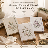 Carnet d'étudiant à couverture rigide en tissu brodé de fleurs avec logo personnalisé et 160 pages