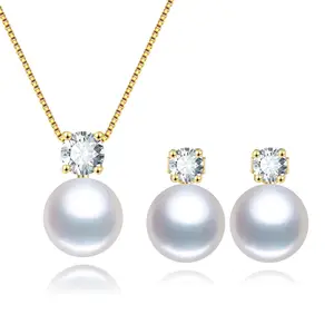 Fashion Natural Freshwater Pearl Real Pearl Jewellery Set Fresh Water Cultured Pearl Jewelry Set 925 Silver