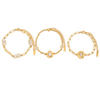 Pulsera de Cadena con Circonita Cúbica en Forma de Lágrima, Acero Inoxidable con Baño de Oro de 18K, Diseño de Segmentos Geométricos para Mujer, Estilo Minimalista, Chic y Moderno