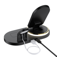 Support de chargeur sans fil pliable 5 en 1 15W pour téléphone, montre, écouteurs avec sortie USB et veilleuse LED pour chambre et voyage