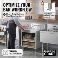 Kabinet Drainboard Stainless Steel Dengan Rak, Workstation Wastafel Bar Komersial Dengan Bagian Atas Berlubang Dan Penyimpanan Terbuka