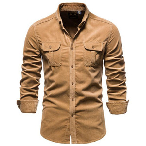 Áo Sơ Mi Thời Trang Cho Nam Casual Corduroy Cotton Ve Áo Màu Rắn Slim Fit Mens Áo Sơ Mi Tùy Chỉnh Logo Người Đàn Ông Mới Kinh Doanh Sơ Mi - Product Image 5