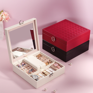 Boîte de rangement à bijoux en cuir de luxe personnalisée à double couche avec miroir pour ranger des bagues, des bracelets et des pendentifs, idéale comme cadeau de luxe - Product Image 5