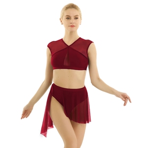 Conjuntos de Danza Contemporánea de Malla Sexy de Alta Calidad para Mujer, 2 Piezas, Atuendos de Actuación Lírica Asimétricos - Product Image 1
