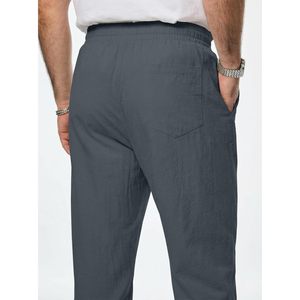 FOXA Mens 100% Cotton Pants Casual <b>Elastic</b> Waist Drawstring Lightweight Summer Beach Trousers With Pockets - Product Image 4