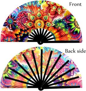 Holographic Festival Bamboo Clack Hand <b>Fan</b> <b>Large</b> Folding Rave <b>Fan</b> for Decorative Accessories for Music Festival Event Party - Product Image 5