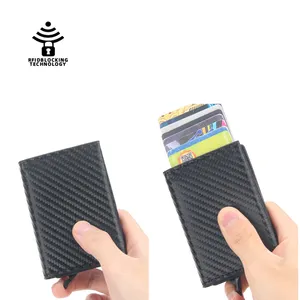 جديد محفظة بشريحة RFID الحماية ضد السرقة الألومنيوم مربع ID محفظة نسائية للعملات المعدنية بو الجلود المنبثقة حالة المغناطيسي حامل بطاقة