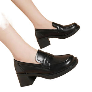 Nouveau Style pompes de travail professionnelles de Style britannique pour femmes chaussures en cuir confortables antidérapantes talon épais orteil profond grande taille basse - Product Image 4