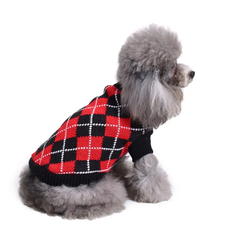 Designer Knit Pattern Plaid Dog Sweater for Winter Dog Apparels