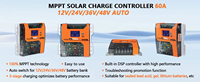 Contrôleur de charge solaire MPPT 60A 12V 24V 48V avec écran LCD automatique et sortie USB pour système de panneaux solaires CE ROHS
