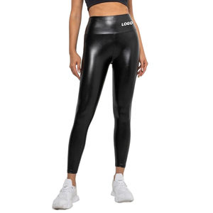 Leggings en similicuir souple pour femmes Pantalon en <span class=keywords><strong>cuir</strong></span> taille haute Pantalon slim en PU Collants Logo personnalisé - Product Image 1