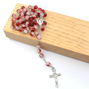 Collier chapelet croix avec perles de pierre concassée de 8 mm, perles de prière catholiques chrétiennes pour le <span class=keywords><strong>Saint</strong></span> <span class=keywords><strong>Père</strong></span> et la Vierge - Product Image 6