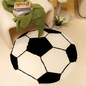 Alfombra con patrón de fútbol redondo de dibujos animados creativos de EE. UU., alfombra decorativa para habitación de niños, alfombra lavable a máquina - Product Image 1