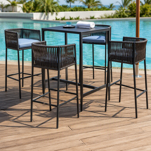 Conjunto de Mesa y Sillas de Jardín para 2 Personas, Estilo Bistro Francés, Muebles Europeos para Exteriores, de Aluminio y Cuerda, para Balcón, Apto para Todas las Estaciones - Product Image 2