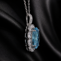 Collier pendentif en diamant de laboratoire ovale bleu fantaisie certifié IGI, or massif 14K 18K, micro-pavé halo, bijoux en diamant