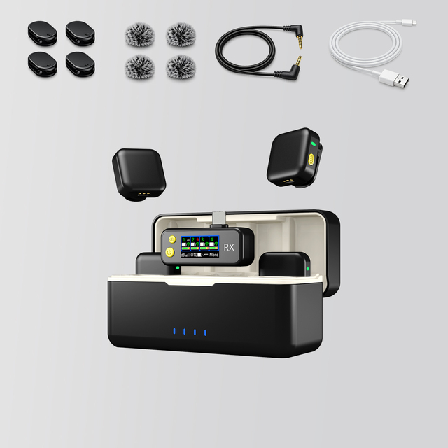 Professional Wireless Microphone 4 Collar Mic 80H Long Battery Direct Factory Wholesale Price for Live Stream Online Class Vlog