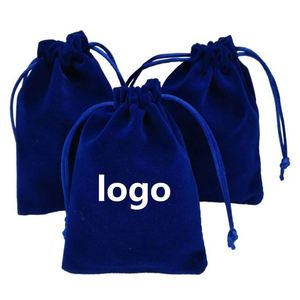 Promotion Premium Ring Necklace Earrings Holiday Gift Wedding <b>Drawstring</b> Small Blue Velvet Jewelry Bag - Product Image 1