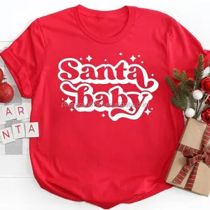 Camiseta roja personalizada para bebés, playera con estampado de letras de amor para adolescentes, Papá Noel, Navidad, 2022