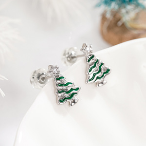 Eleganti Orecchini a Perno a Forma di Albero di Natale, Stile Coreano Minimalista, Gioielli da Donna alla Moda per Uso Quotidiano, Regalo Chic - Product Image 4