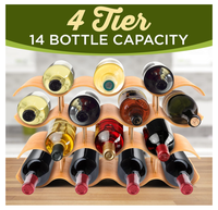 Étagère porte-bouteille en bois empilable unique de 14 bouteilles Vente en gros Casiers à vin en bambou à 4 niveaux pour bouteille en verre