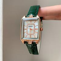 Montre carrée strass femme, bracelet cuir gaufré croco brillant, montre habillée quartz