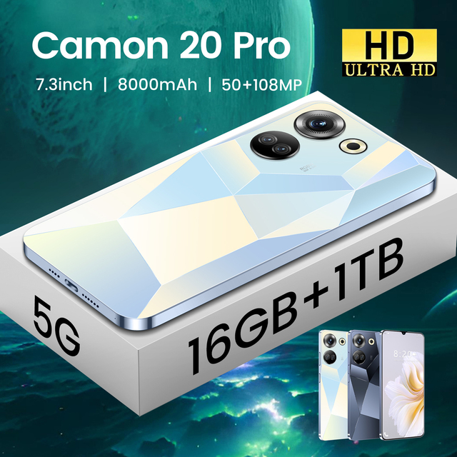Global Version Unlock Camon 20 Pro 5G Smartphone 7.3-inch 16GB RAM 1TB Storage Dual SIM Card CDMA LTE Cellular Mobile Phone