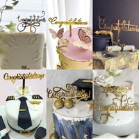 Décoration de gâteau en acrylique doré miroir « Félicitations » pour la remise des diplômes