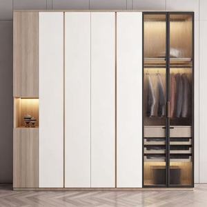 BALOM Custom <strong>Midcentury</strong> Modern Walk-in Closet Solid Wood Walnut MDF Glass Door <strong>Wardrobe</strong> Ready to Assemble with LED Light - Product Image 4