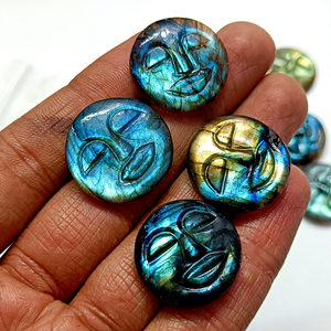Labradorita Natural con Destello Azul, Tallado de Cara de Luna, 20mm, Gema Lisa, Venta al por Mayor para Fabricación de Joyas, Cristal Curativo y Artesanía - Product Image 1