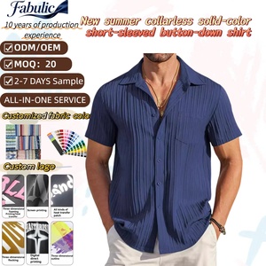 เสื้อเชิ้ตผู้ชายทรงพลีท แขนสั้น ผ้ามีเท็กซ์เจอร์ ติดกระดุม แบรนด์ตรงจากโรงงาน เหมาะสำหรับวันหยุดพักผ่อนชายหาด ใส่สบาย ทรงหลวม พรีเมียม - Product Image 1