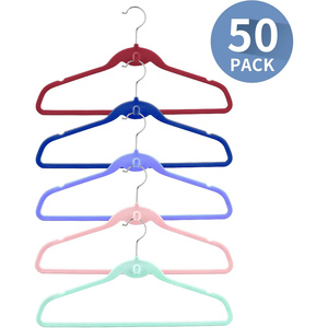 Wholesale Children's Non-Slip Slim Velvet Hangers with Stainless Steel <b>Hooks</b> Pink for Wardrobe Suit and Clothes - Product Image 3