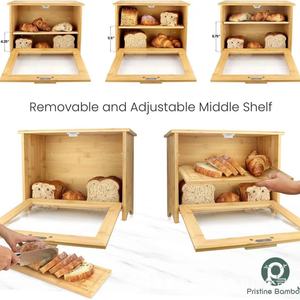 Boîte de rangement à pain double couche en bambou, style ferme, transparente, pour comptoir de cuisine ou armoire, en acrylique - Product Image 5