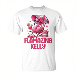 T-shirt pour femme Flamazing Kelly Pink Flamingo Tropical Beach Scene - Product Image 2