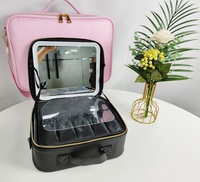 Étui de maquillage personnalisé en cuir PU PVC avec fermeture éclair, étanche, tendance, organiseur de cosmétiques, étui de voyage avec miroir lumineux LED grand format