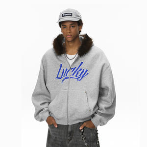 Offre Spéciale hommes <span class=keywords><strong>Condor</strong></span> broderie à capuche 2025 hiver nouveau capuche doublée de fausse fourrure recadrée Boxy Fit sweat usine directe - Product Image 1