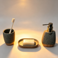 Ensemble d'accessoires de salle de bain en pierre de ciment avec base en bambou, 3 pièces : distributeur de lotion, gobelet, porte-savon, kit de bain, décoration pour la maison et l'hôtel