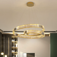 Lustre suspendu en cristal ondulé moderne et luxueux, doré, à intensité variable, hauteur réglable, LED, pour restaurant, table à manger, bar
