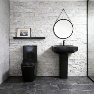 Toilettes sanitaires modernes, toilettes une pièce carrées et évier sur pied, ensemble de toilettes en céramique noire - Product Image 2