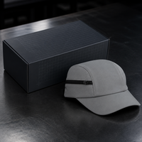 Industriële grijze 5-panel pet met zijritsvak, waterdicht polyester, groothandel, verstelbaar, streetwear cap