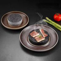 Pierre à steak en pierre de lave volcanique naturelle polie, design Art Déco, pour barbecue et service alimentaire en extérieur, sensation tactile authentique