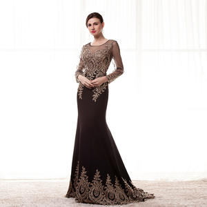 <span class=keywords><strong>Abito</strong></span> da sera Vintage da sposa in avorio e <span class=keywords><strong>nero</strong></span> con foto di vendita calda Ebay <span class=keywords><strong>abito</strong></span> da sera a manica lunga sirena ricamata in oro - Product Image 3