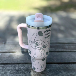 Neues benutzer definiertes Logo Kawaii Cartoon Laser gravur Reise becher mit großer Kapazität 40 Unzen doppelwandige metall isolierte Kaffeetassen - Product Image 4