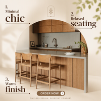 Meubles de cuisine modernes minimalistes en bois grainé avec îlot intégré et bar à petit-déjeuner, meubles modulaires