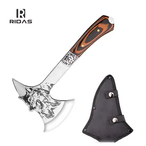 Axe Innovative Design Wolf Pattern Multi Outdoors Tactical Camping Axe Survival Hunting Tool With Wooden Handle Oxford Bag Rope