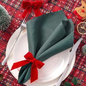 Porte-serviettes <span class=keywords><strong>en</strong></span> velours avec nœud pour Noël, mariage, fête d'anniversaire, porte-serviettes <span class=keywords><strong>en</strong></span> <span class=keywords><strong>tissu</strong></span> fait main avec nœud papillon - Product Image 4