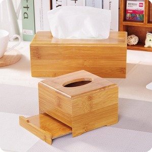 Natural Wooden Rectangular Tissue Holder with Slide-Out Bottom Bamboo Facial Tissue <b>Box</b> Cover <b>Removable</b> Bottom - Product Image 1