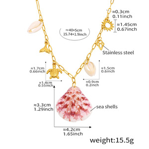Collier en acier inoxydable tendance pour femmes série marine coquille de pierre naturelle tortue queue de poisson accessoire décontracté pour les vacances à la plage - Product Image 6