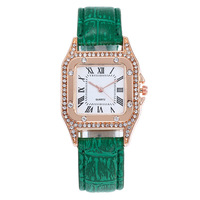 Montre à quartz pour femme, style romain, carrée, sertie de diamants, bracelet en cuir, 36 mm, vente en gros, livraison directe d'usine